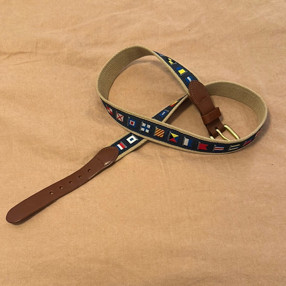 Brown and Tan Leather Belt with Metal Hardware